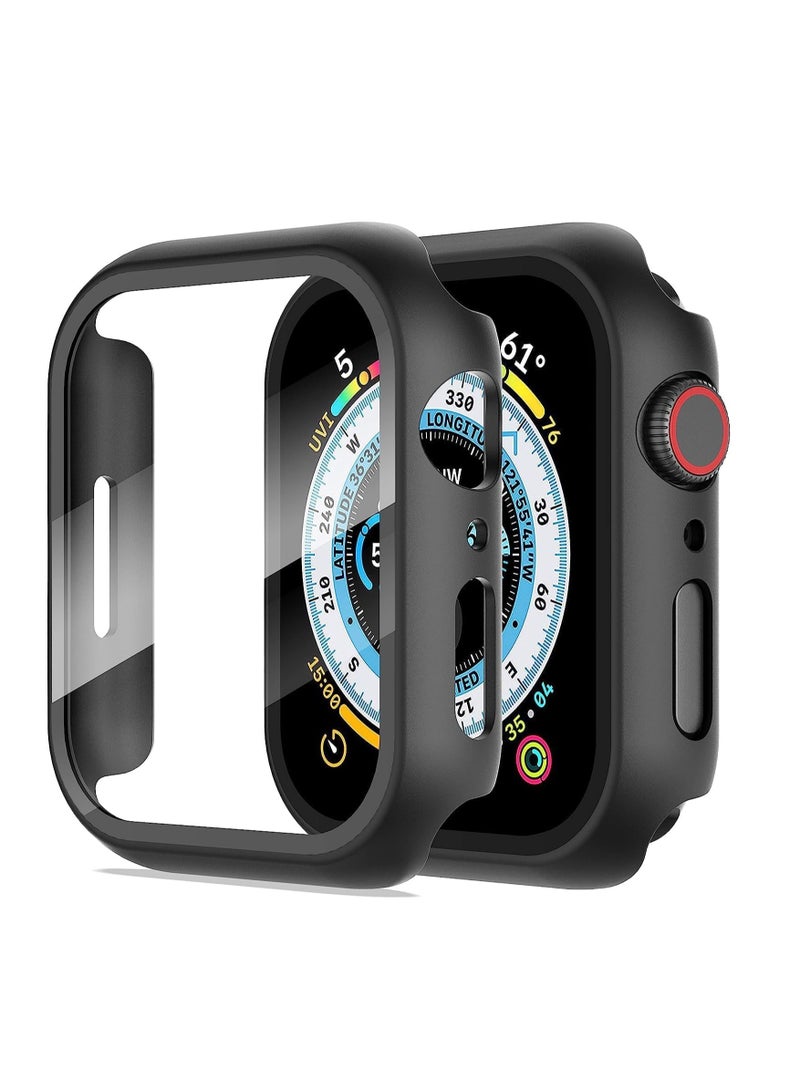 Hard Case Designed for Apple Watch 49mm Series 9 8 7, Built-in 9H [HD Clear] Tempered Glass Screen Protector, [Full Protection] Slim Cover for iWatch 49mm Series 9 8 7 (Black) - Image 1