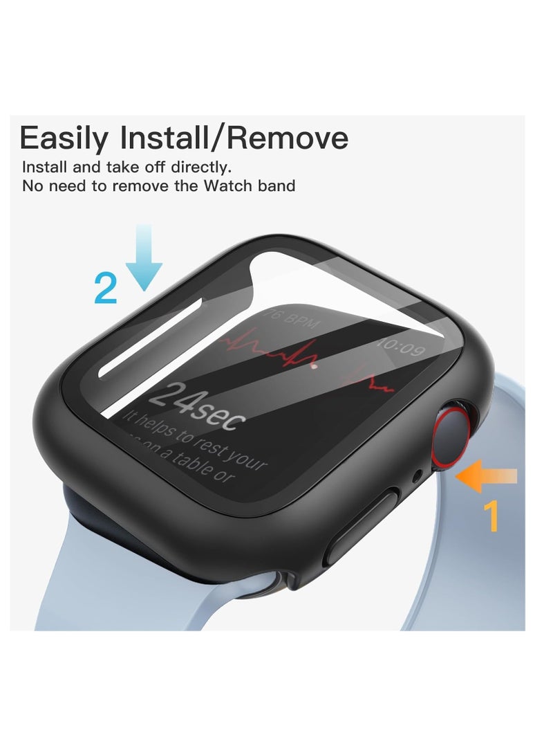 Hard Case Designed for Apple Watch 49mm Series 9 8 7, Built-in 9H [HD Clear] Tempered Glass Screen Protector, [Full Protection] Slim Cover for iWatch 49mm Series 9 8 7 (Black) - Image 2