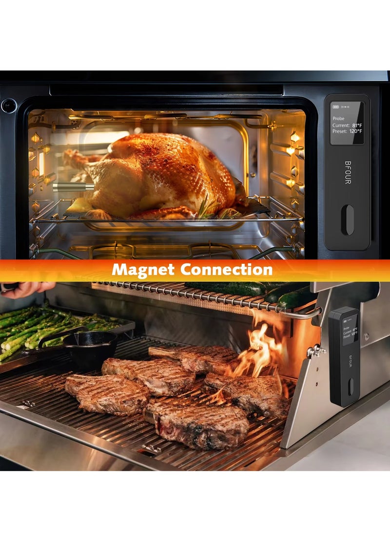ميزان حرارة اللحوم اللاسلكي الذكي من BFour - ميزان حرارة لاسلكي للحوم يعمل بالبلوتوث 5.2 مزود بشاشة LCD كبيرة ومفاتيح تحكم في التطبيق ومسبار درجة حرارة عالية للشوايات والأفران والمدخنات - مسبار واحد - Image 4