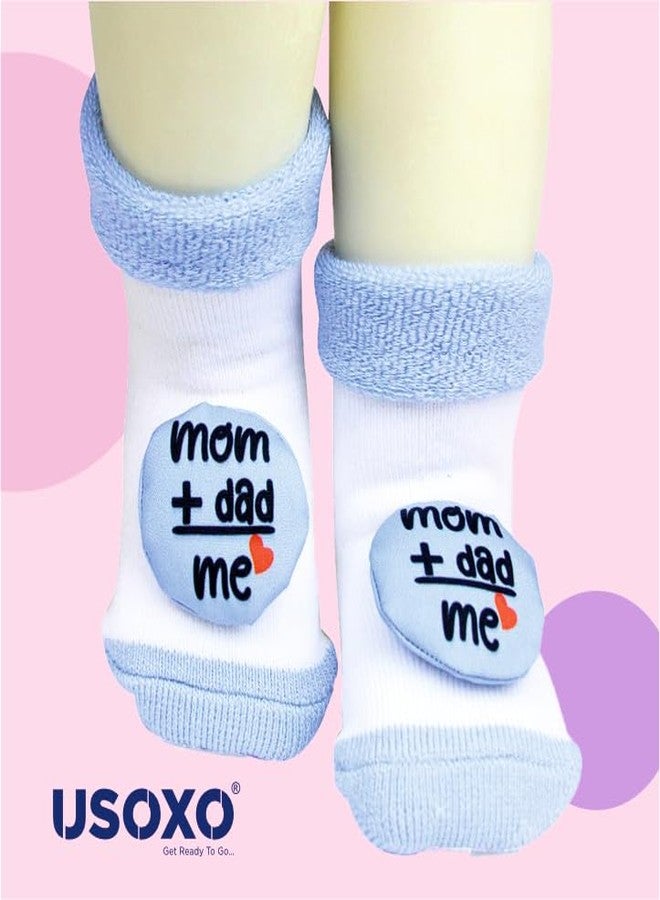 USOXO New Born Baby Soft Cotton Cute stylish Cartoon Character Face Terry (Towel) Socks Shoes | Booties Pack of 1 (IN, Age, 6 Months, 9 Months, 1, Sky Blue) - Image 4