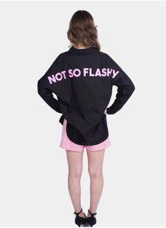 Flashmob Printed Oversized Full Sleeve Black Shirt  - Image 3