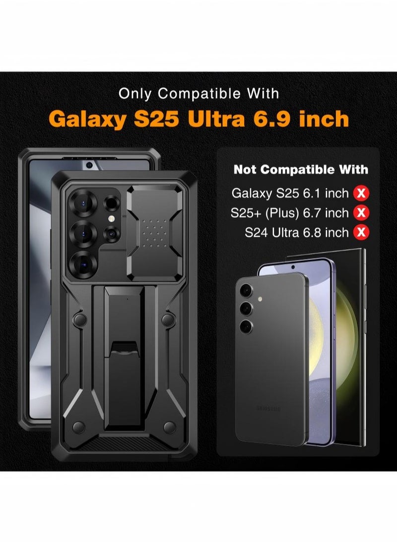 تونجيت جراب Samsung Galaxy S25 Ultra [جراب كاميرا منزلق مدمج وواقي شاشة] [إطاران أماميان] جراب كامل الجسم مقاوم للصدمات ومتين لهاتف S25 Ultra مع حامل وحزام أسود  - Image 2