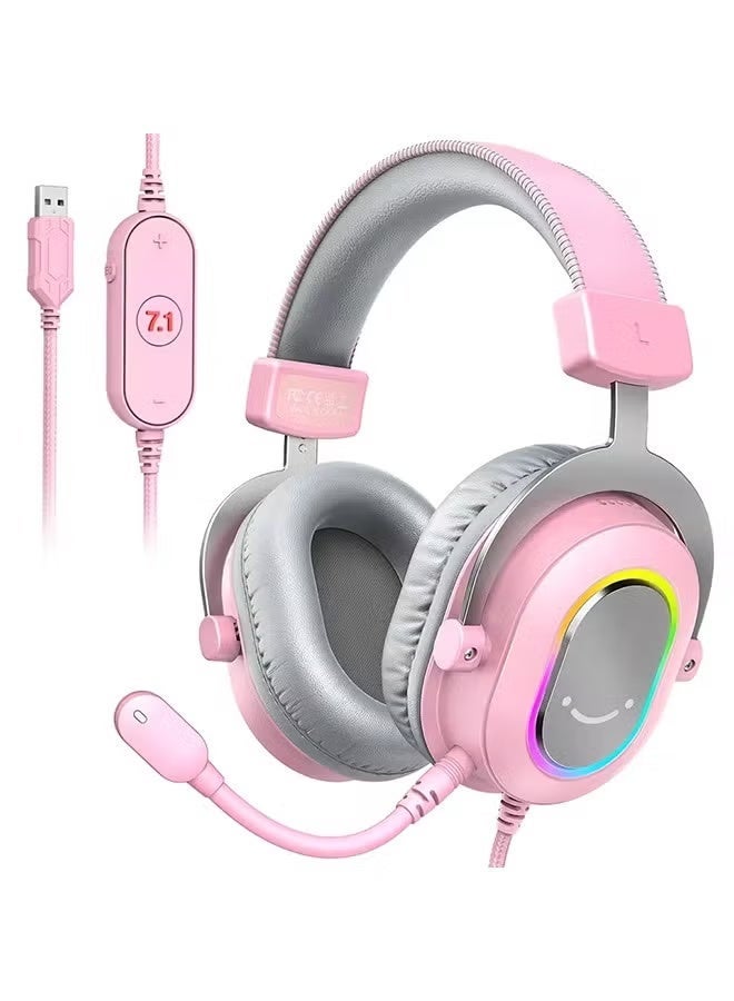 FIFINE RGB Gaming Headset with 7.1 Surround Sound/3-EQ/MIC,Over-ear Headphone with In-line Control for PC PS4 PS5 Ampligame-H6W
