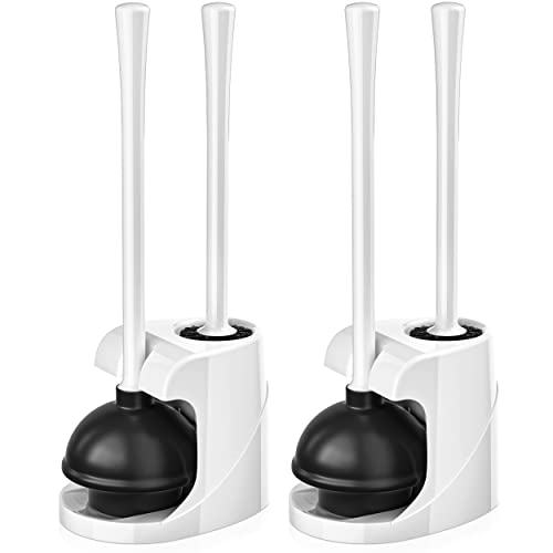 TRENTI Toilet Plunger and Brush, Bowl Brush and Heavy Duty Toilet Plunger Set with Ventilated Holder, 2-in-1 Bathroom Cleaning Combo with Modern Caddy Stand for 5.7-inch Toilet Drain(White, 2 Set) - Image 1