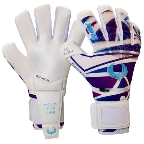 Renegade GK Limited Edition Rogue Techno Goalie Gloves with Fingersaves 4mm Giga Grip White Purple Blue Soccer Goalkeeper Gloves Size 6 Youth Kids Neg Cut Level 4 - Image 1