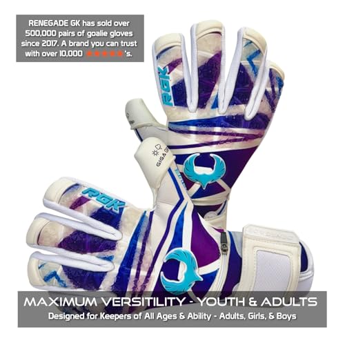Renegade GK Limited Edition Rogue Techno Goalie Gloves with Fingersaves 4mm Giga Grip White Purple Blue Soccer Goalkeeper Gloves Size 6 Youth Kids Neg Cut Level 4 - Image 3