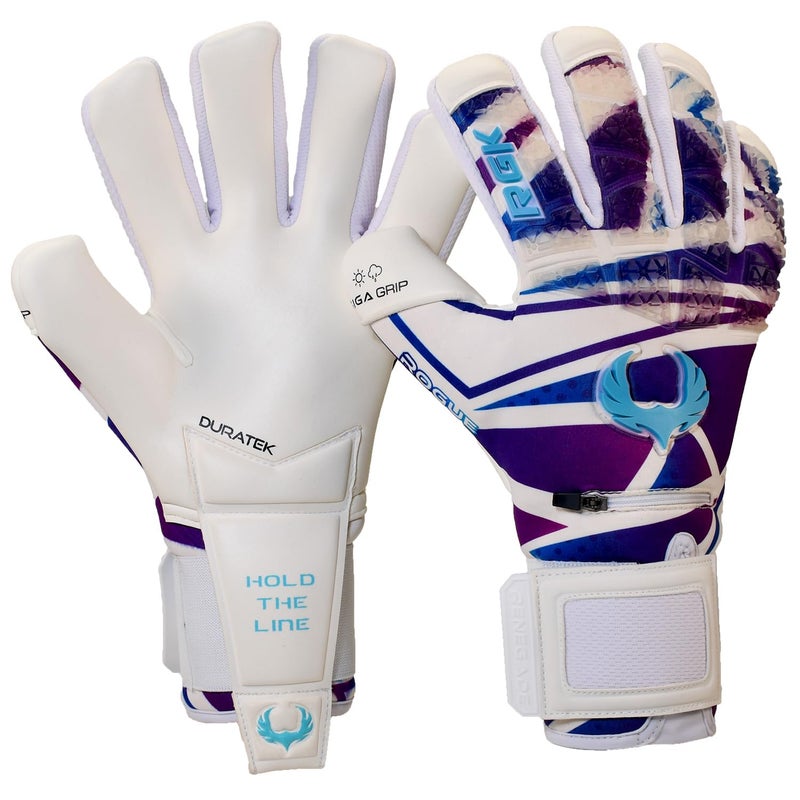 Renegade GK Limited Edition Rogue Techno Goalie Gloves with Fingersaves 4mm Giga Grip White Purple Blue Soccer Goalkeeper Gloves Size 6 Youth Kids Neg Cut Level 4 - Image 2