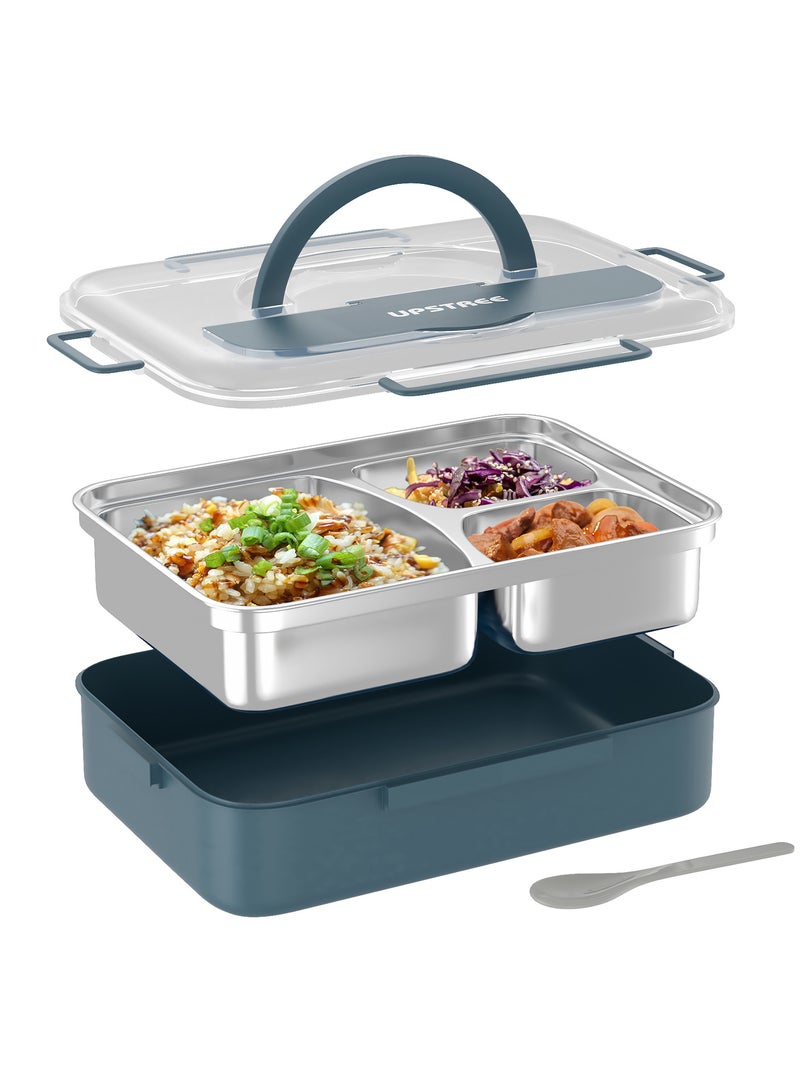 ZERIFAM Stainless Steel Bento Box, Leak Proof Lunch Box for Adults Kids, BPA-Free Food Containers with 3 Compartments and Reusable Spoon, Lunch Container for Outdoors, Office, School  - Image 1