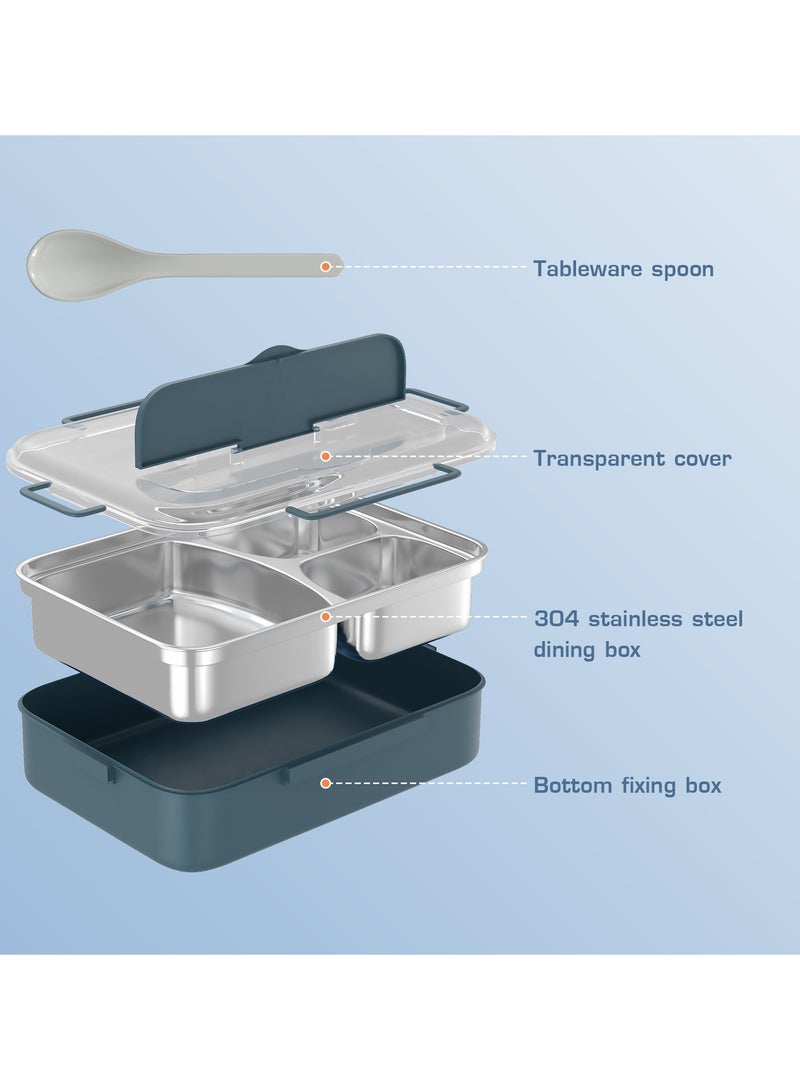 ZERIFAM Stainless Steel Bento Box, Leak Proof Lunch Box for Adults Kids, BPA-Free Food Containers with 3 Compartments and Reusable Spoon, Lunch Container for Outdoors, Office, School  - Image 2