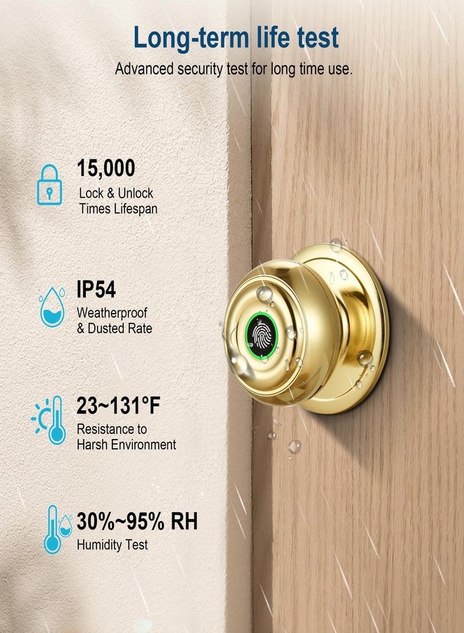 KLLOQUE Fingerprint Door Lock, Smart Fingerprint Door Knob with Lock, Biometric Door Lock with App Control & Key, Keyless Thumbprint Entry Door Lock for Bedroom, Front Door, Home, Apartment Office-Brass - Image 3