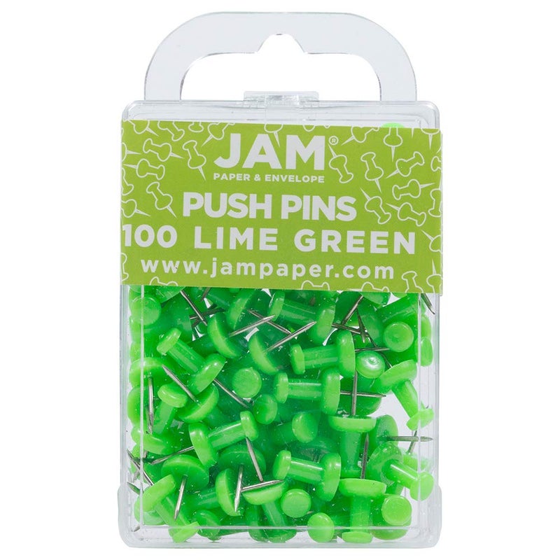 JAM PAPER Colorful Push Pins  Lime Green Pushpins  100Pack