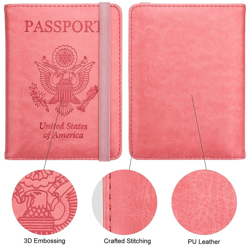 WALNEW Passport Holder for Travel, RFID Passport Cover Wallet for Women Men, PU Leather Passport Book Card Holder Case with Pen, Travelling Essentials for Flying - Image 4