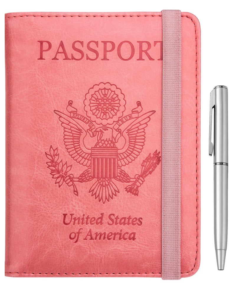 WALNEW Passport Holder for Travel, RFID Passport Cover Wallet for Women Men, PU Leather Passport Book Card Holder Case with Pen, Travelling Essentials for Flying - Image 1