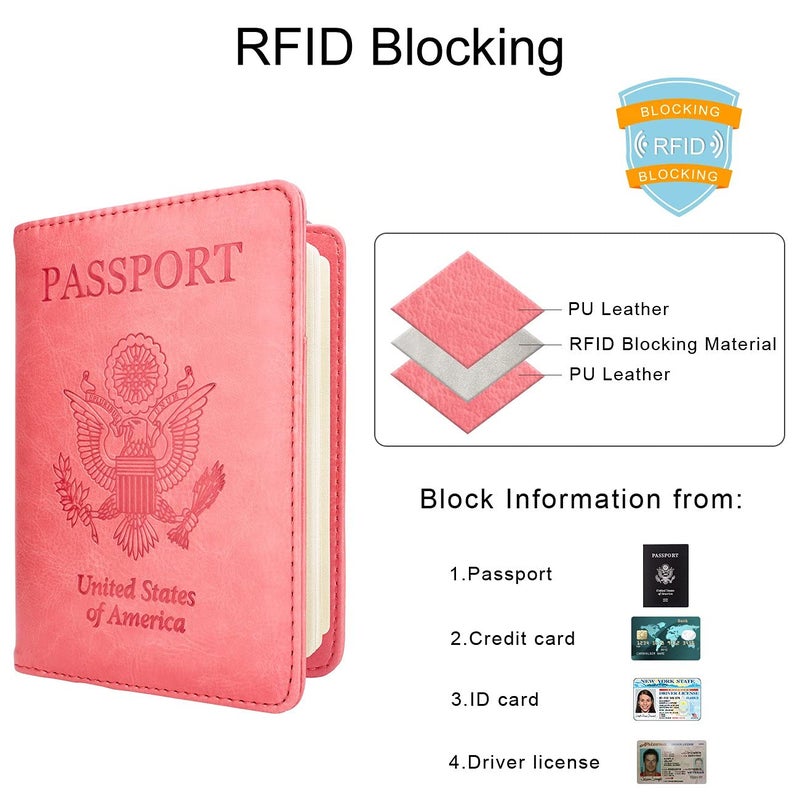 WALNEW Passport Holder for Travel, RFID Passport Cover Wallet for Women Men, PU Leather Passport Book Card Holder Case with Pen, Travelling Essentials for Flying - Image 2