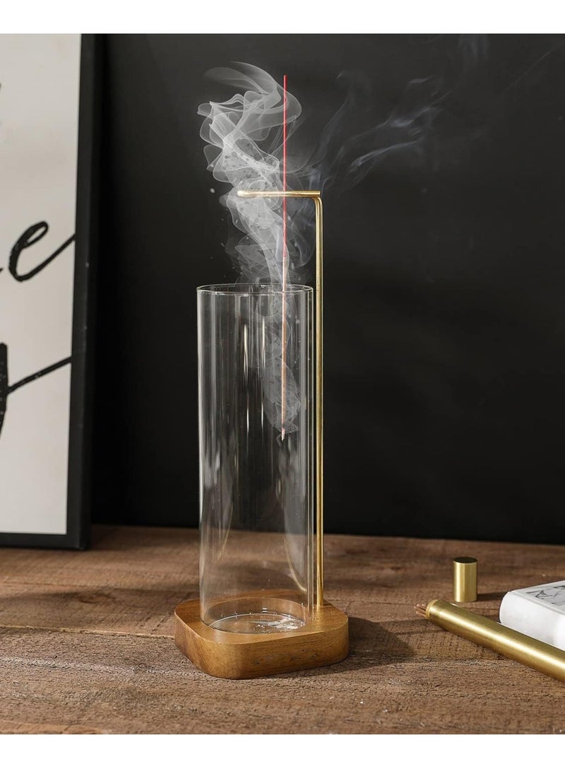 شو وو حامل بخور خشبي شفاف بتصميم عصري بدون فوضى، مبخرة أعواد بخور مع مصيدة رماد زجاجية قابلة للإزالة للتأمل في السبا واليوجا والاسترخاء في المنزل - Image 4