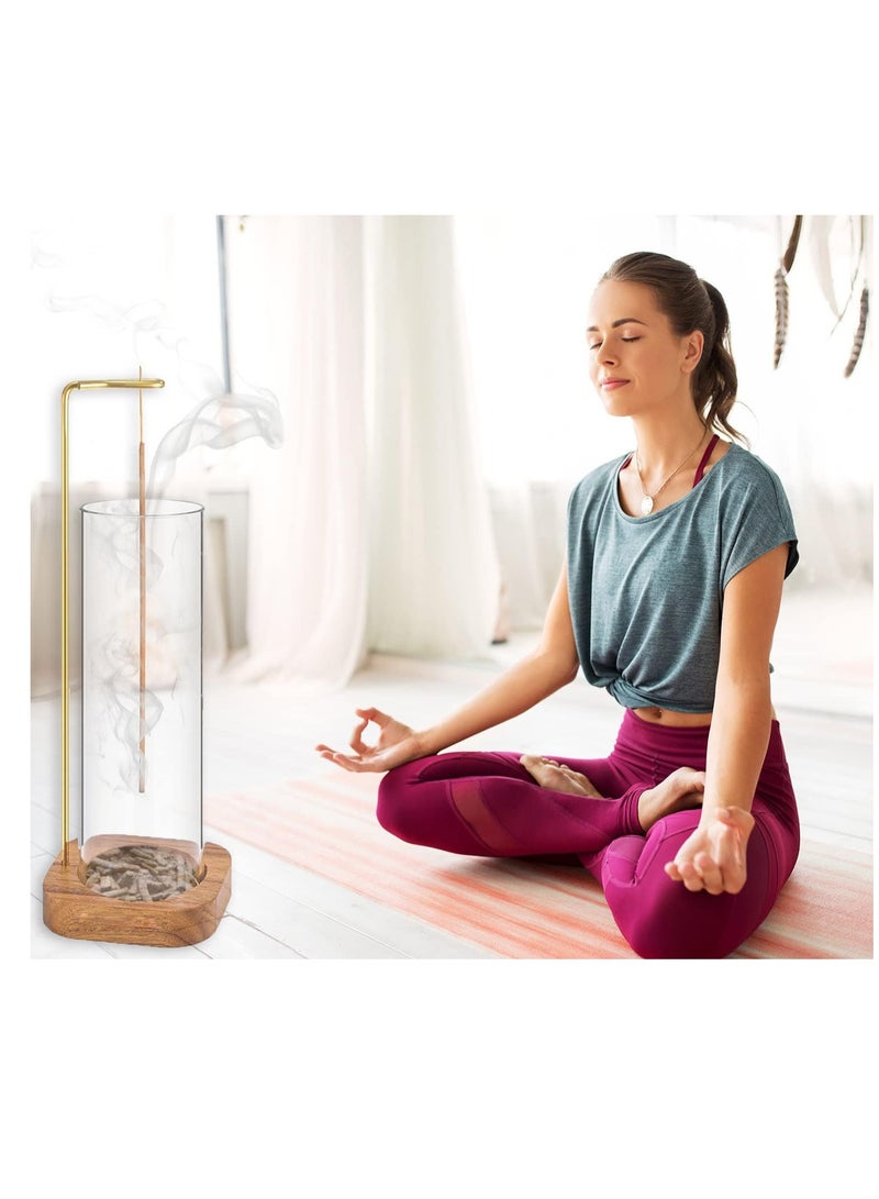 شو وو حامل بخور خشبي شفاف بتصميم عصري بدون فوضى، مبخرة أعواد بخور مع مصيدة رماد زجاجية قابلة للإزالة للتأمل في السبا واليوجا والاسترخاء في المنزل - Image 5