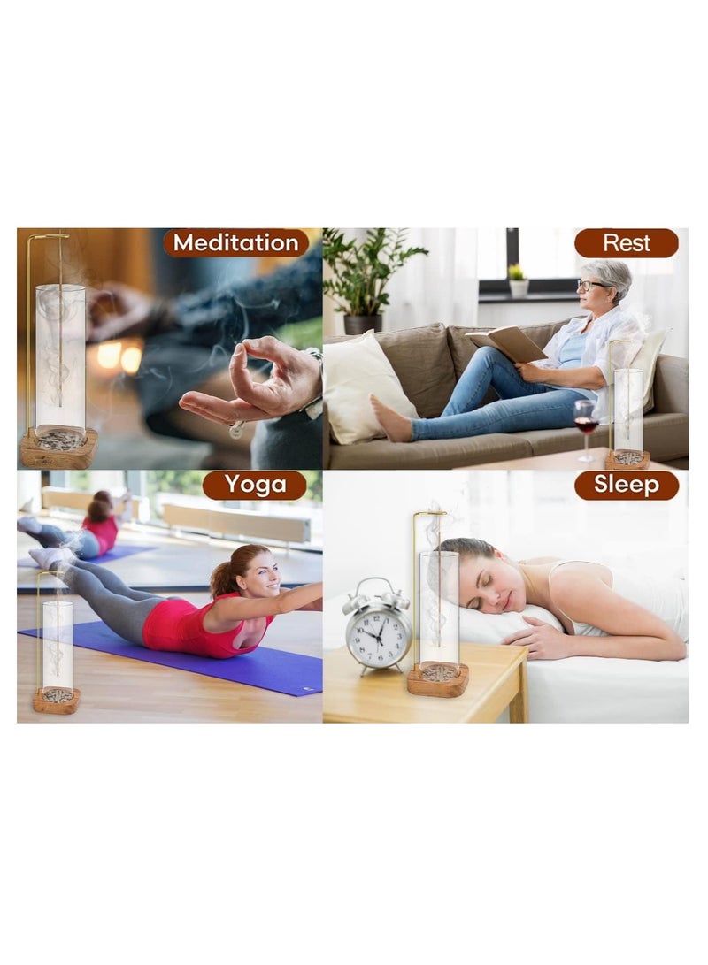 شو وو حامل بخور خشبي شفاف بتصميم عصري بدون فوضى، مبخرة أعواد بخور مع مصيدة رماد زجاجية قابلة للإزالة للتأمل في السبا واليوجا والاسترخاء في المنزل - Image 3