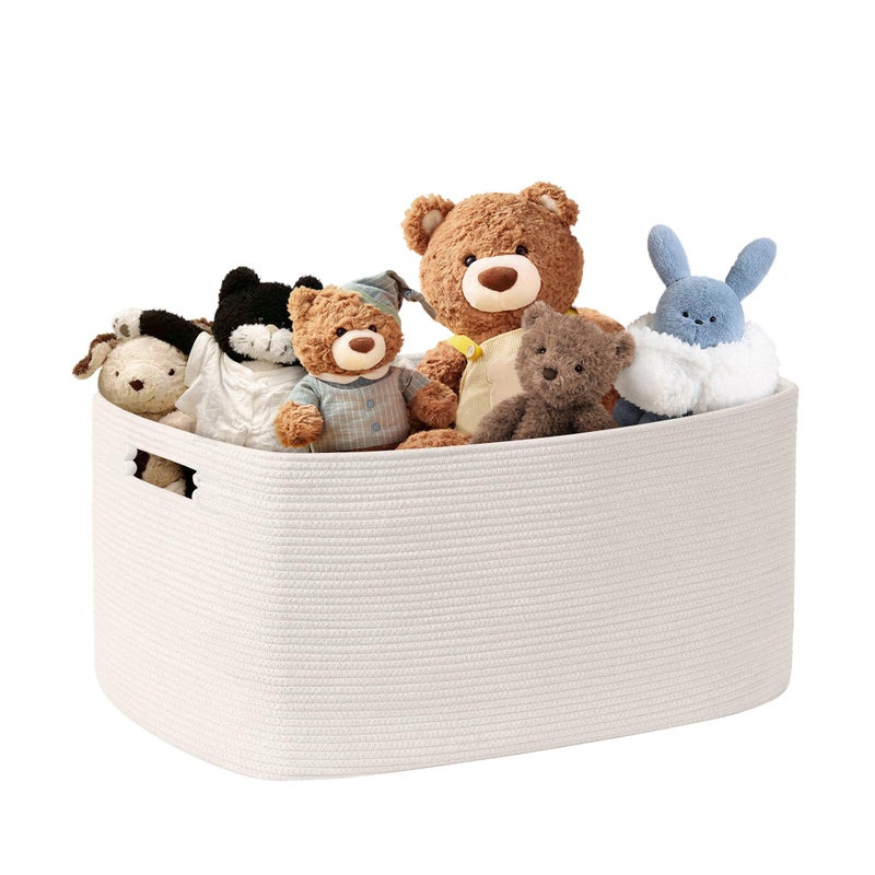 SunNewt 72L Large Baby Girls Laundry Basket for Nursery Storage Cute Woven cotton Rope Baskets for Kids Toy Gifts Boho Square Wicker Blanket hamper for Living Room Bedroom Dirty Clothes  White - Image 1