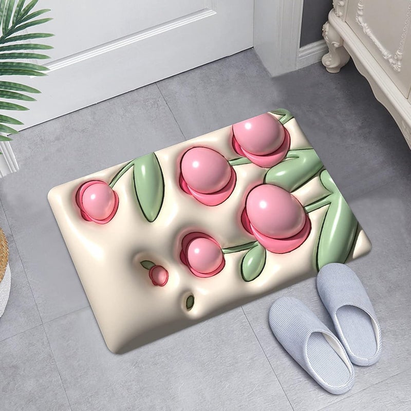 comfrt 3D Vision Front Doormats Entryway Doormat, Bathroom Rug Mat, Soft and Absorbent Soft Diatom Mud Bath Rugs, Expansion Small Flower 3D Vision Bathroom Toilet Non-Slip Floor Mat (D) - Image 1