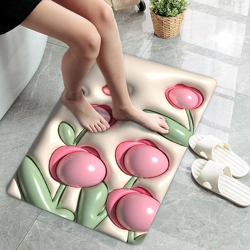 comfrt 3D Vision Front Doormats Entryway Doormat, Bathroom Rug Mat, Soft and Absorbent Soft Diatom Mud Bath Rugs, Expansion Small Flower 3D Vision Bathroom Toilet Non-Slip Floor Mat (D) - Image 4
