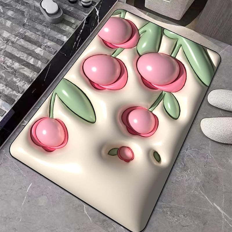 comfrt 3D Vision Front Doormats Entryway Doormat, Bathroom Rug Mat, Soft and Absorbent Soft Diatom Mud Bath Rugs, Expansion Small Flower 3D Vision Bathroom Toilet Non-Slip Floor Mat (D) - Image 2