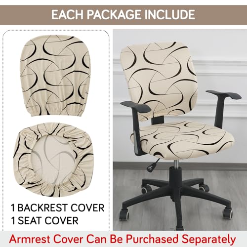 HOKIPO 'Elira Series' Printed Office Chair Cover for Task Chair - 140 GSM Stretchable Fabric - Anti-Slip - Fits Small Office Chairs Without Headrest, Natural Beige Abstract Art (NEW-AR-5225-C4) - Image 3