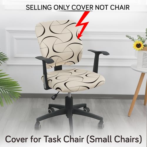 HOKIPO 'Elira Series' Printed Office Chair Cover for Task Chair - 140 GSM Stretchable Fabric - Anti-Slip - Fits Small Office Chairs Without Headrest, Natural Beige Abstract Art (NEW-AR-5225-C4) - Image 2