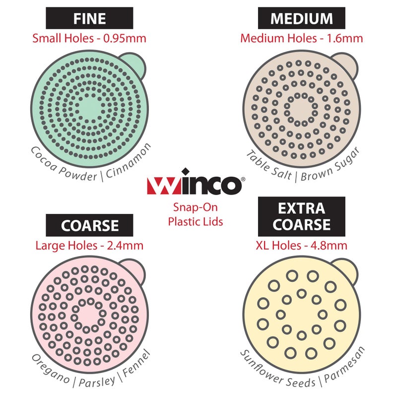 WINCO Dredge with snap on Lids, Clear Plastic Colored Lids - Image 2