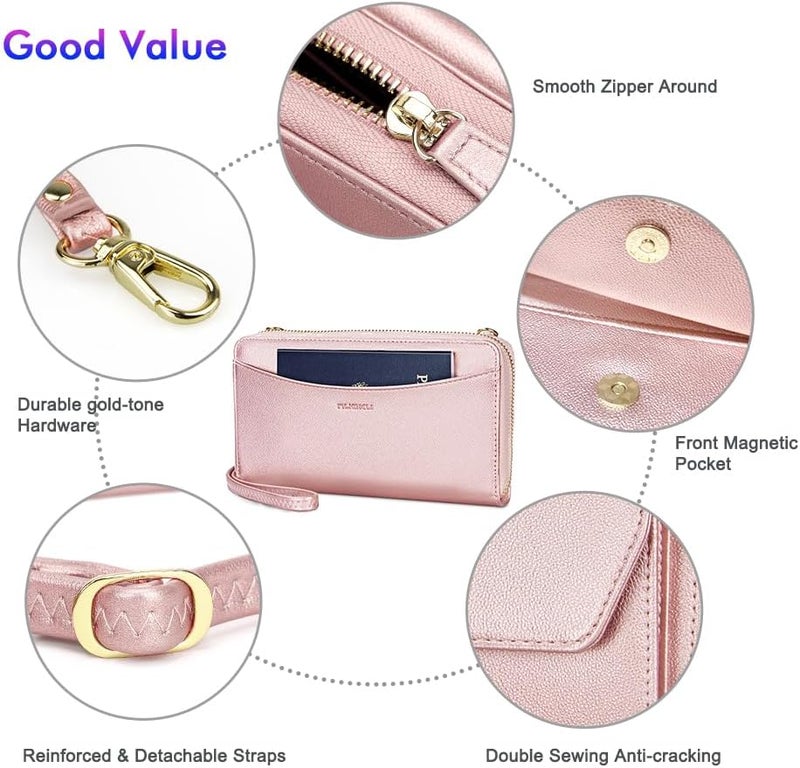 Nuoku Womens RFID Wallet Purse Wristlet Crossbody Clutch with Zip Around 2 Strap - Image 5