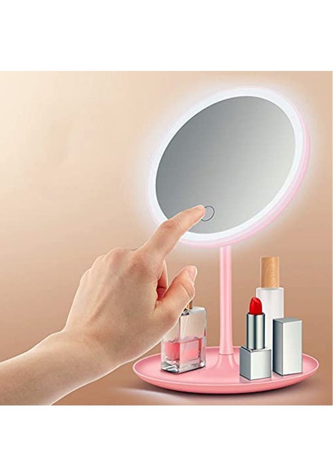 Round Makeup Mirrors, Rechargeable Vanity Mirror with 48 LED Lights, 3 Color Lighting Modes Dimmable 90 Degree Rotation Touch Screen, Light Up Mirror for Travel, Portable Cosmetic LED Mirror