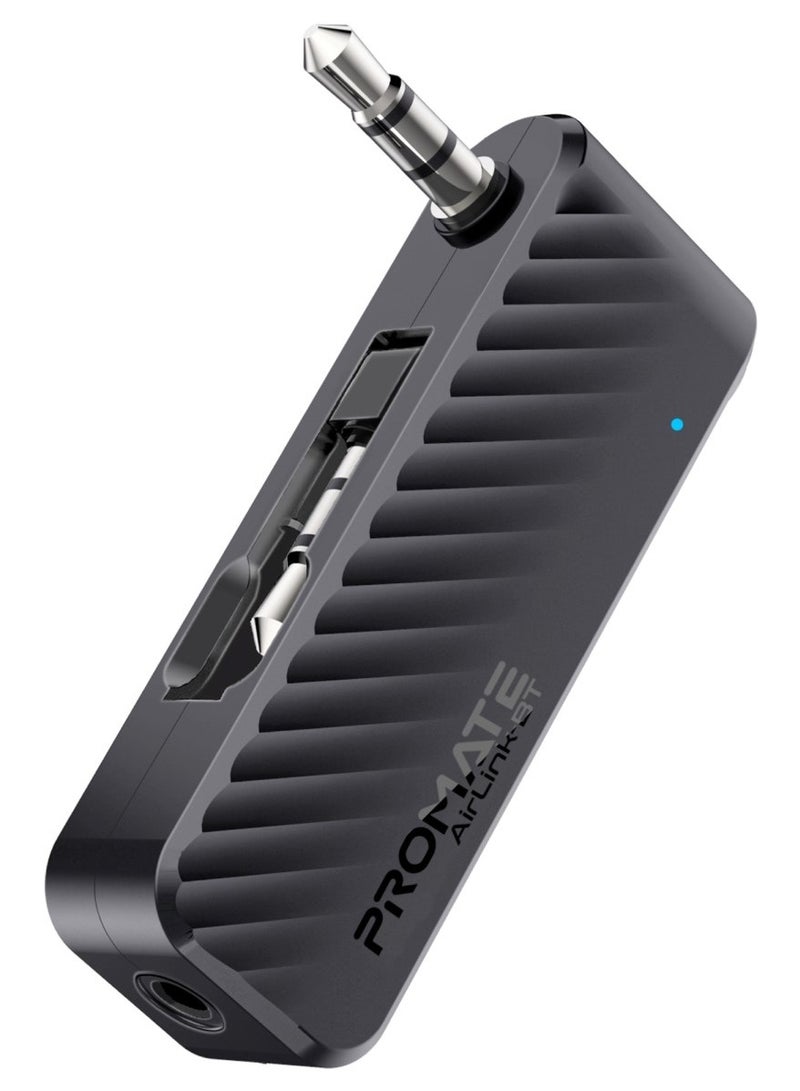 Promate’s Wireless Audio Converter with In-Flight Foldable AUX Jack for Travel, 10hrs Long-Lasting Battery, Universal Device Support, and Bluetooth v5.3 Technology – AirLink-BT Black - Image 1