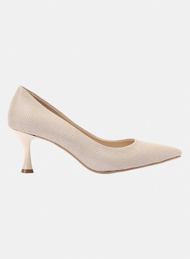XO Style Elegant Smoky Women's Heeled Shoes with Pointed Toe and Stylish Beige Heel - Image 2
