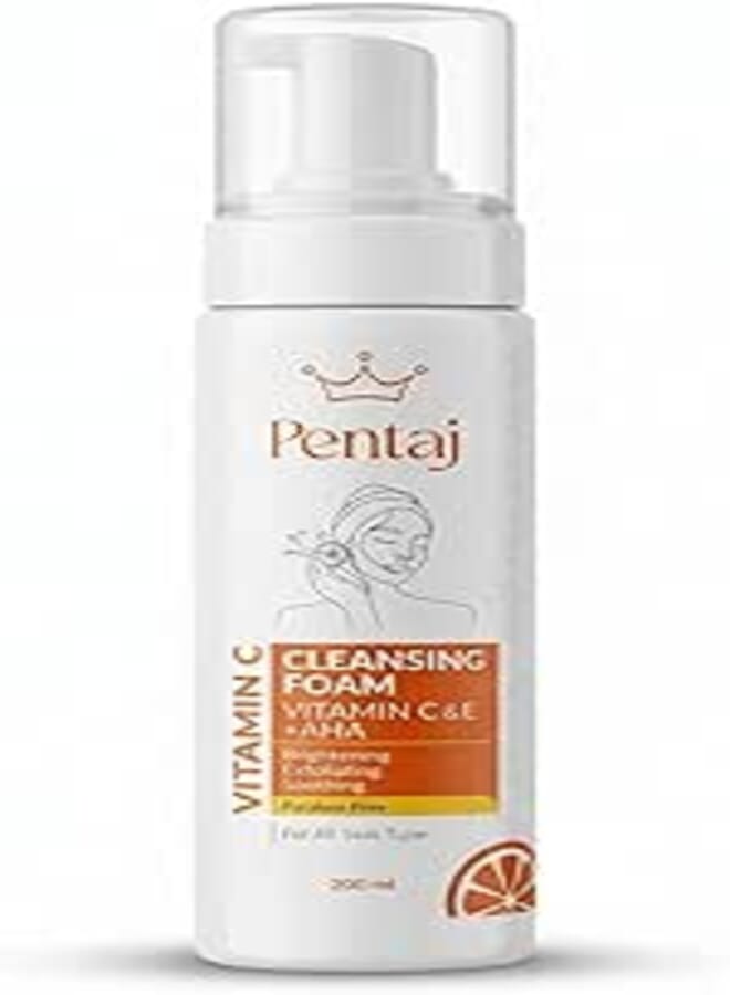 Vitamin C & E + AHA Cleansing Foam 200ml, Brightening & Exfoliating Face Wash