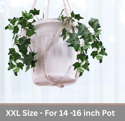 Shineloha Giant XXL 55 Inches Macrame Planter Hanger Large for 15 inch Pot + Swag Hook | Extra Large Hanging Planter for Indoor Plants | No Pot/Plant Included (XXL Jute) - Image 5