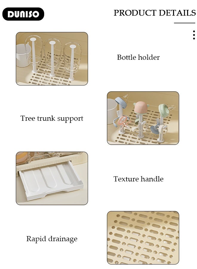 DUNISO Large Baby Bottle Organizer with Cover ＆ Removable Drain Tray, Dustproof Portable Baby Bottle Drying Rack Reusable Bottle Rack Holder Storage - Image 4