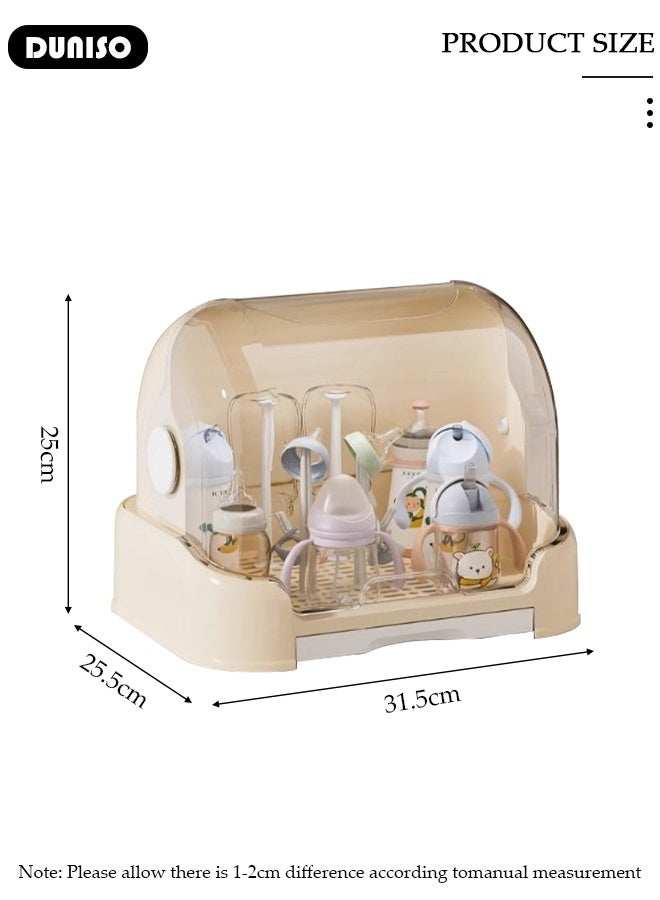 DUNISO Large Baby Bottle Organizer with Cover ＆ Removable Drain Tray, Dustproof Portable Baby Bottle Drying Rack Reusable Bottle Rack Holder Storage - Image 2