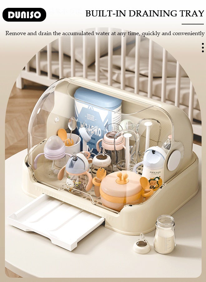 DUNISO Large Baby Bottle Organizer with Cover ＆ Removable Drain Tray, Dustproof Portable Baby Bottle Drying Rack Reusable Bottle Rack Holder Storage - Image 3