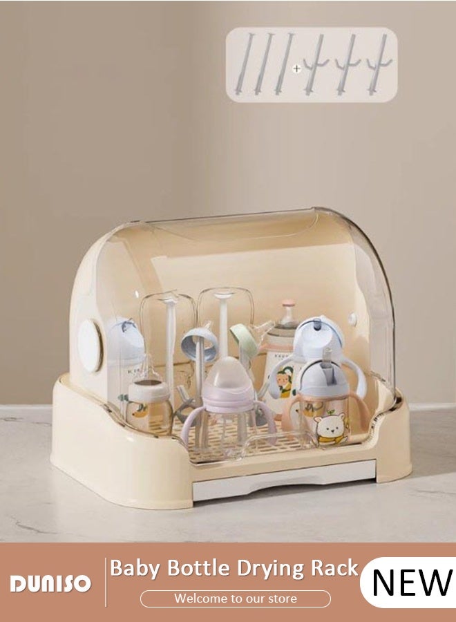 DUNISO Large Baby Bottle Organizer with Cover ＆ Removable Drain Tray, Dustproof Portable Baby Bottle Drying Rack Reusable Bottle Rack Holder Storage - Image 1