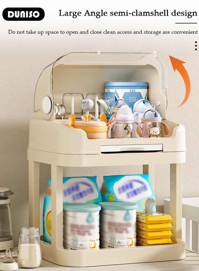 DUNISO Large Baby Bottle Organizer with Cover ＆ Removable Drain Tray, Dustproof Portable Baby Bottle Drying Rack Reusable Bottle Rack Holder Storage - Image 5