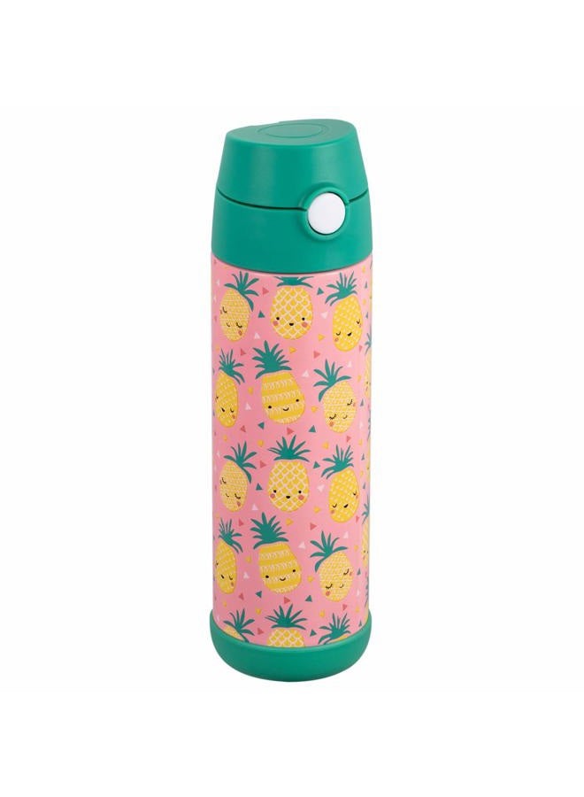 Snug Kids Flask - Stainless Steel Insulated Water Bottle with Straw for Children/Toddlers (Girls/Boys) - Pineapples, 500ml - Image 1