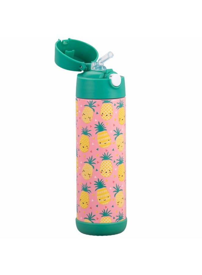 Snug Kids Flask - Stainless Steel Insulated Water Bottle with Straw for Children/Toddlers (Girls/Boys) - Pineapples, 500ml - Image 4