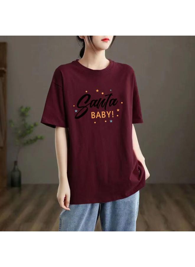Loose T-shirt Women's Summer New Cotton Short Sleeve Top Large Size Half Sleeve T-shirt Women's Western Style Top