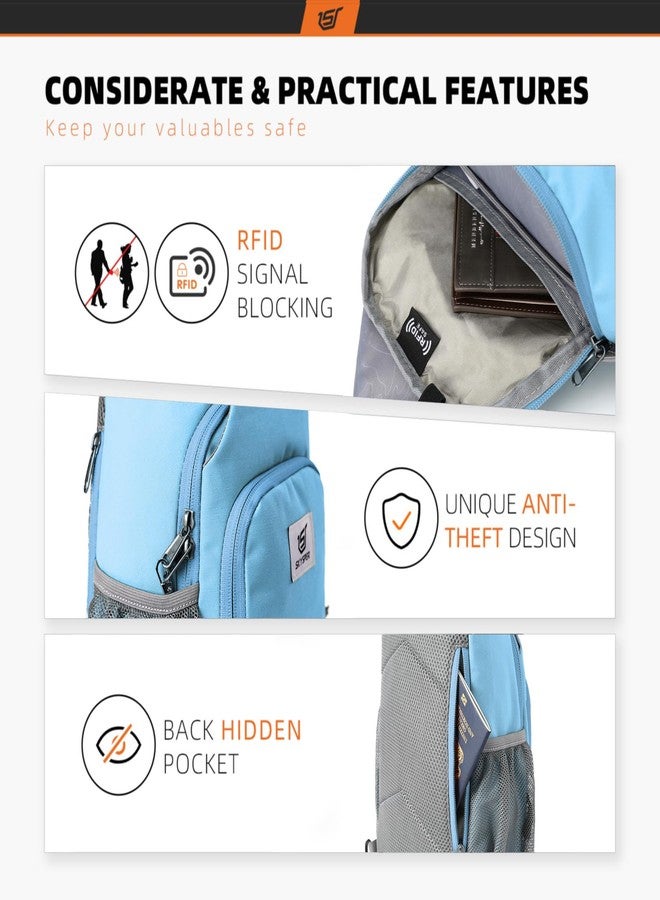 SKYSPER Sling Bag RFID Crossbody Sling Backpack Cross Body Shoulder Bag Travel Hiking Daypack for Women Men(Lightblue) - Image 3