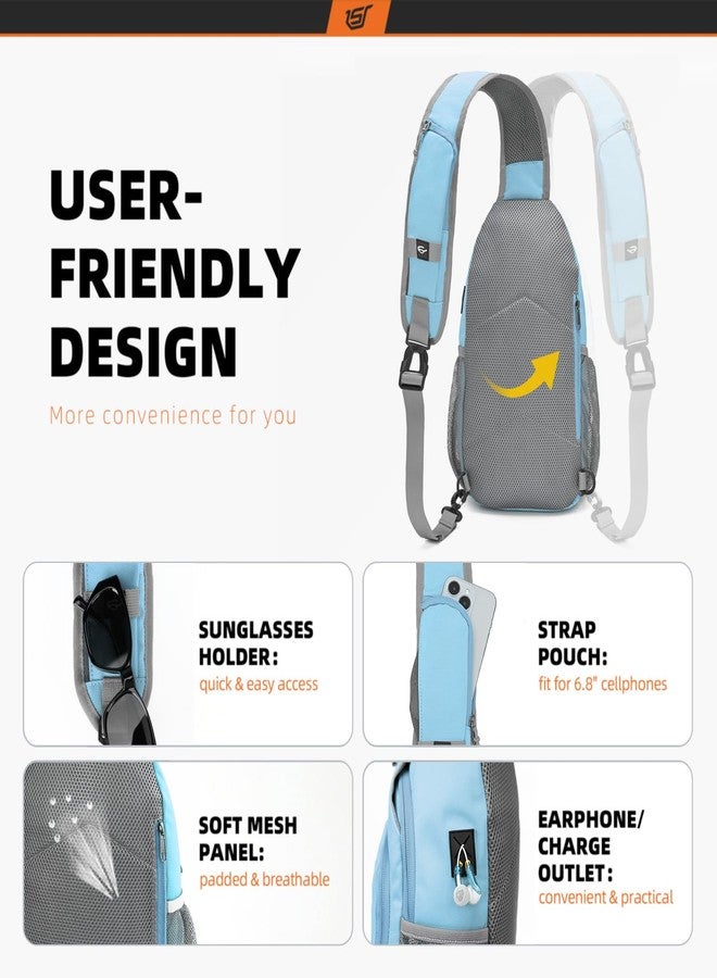 SKYSPER Sling Bag RFID Crossbody Sling Backpack Cross Body Shoulder Bag Travel Hiking Daypack for Women Men(Lightblue) - Image 4