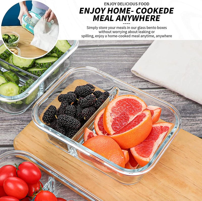 KOMUEE 10 Packs 30oz Glass Meal Prep Containers 2 Compartments,Glass Food Storage Containers with Lids,Airtight Glass Lunch Bento Boxes,Oven,Freezer and Dishwasher Safe, Green - Image 4