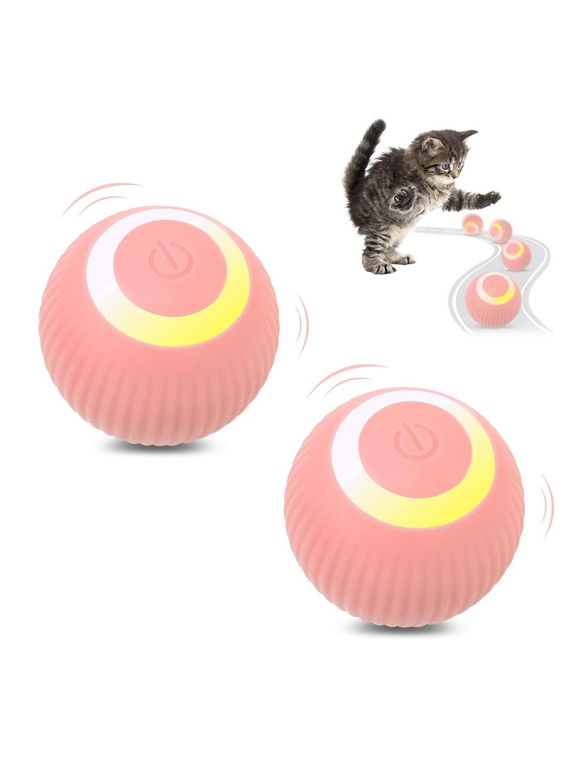 2 Piece Interactive Cat Ball Toy, Intelligent Cat Toys with LED Lights, Automatic Moving Rolling Ball for Indoor Kitten, Kitten Automatic Toy,Pink. - Image 1
