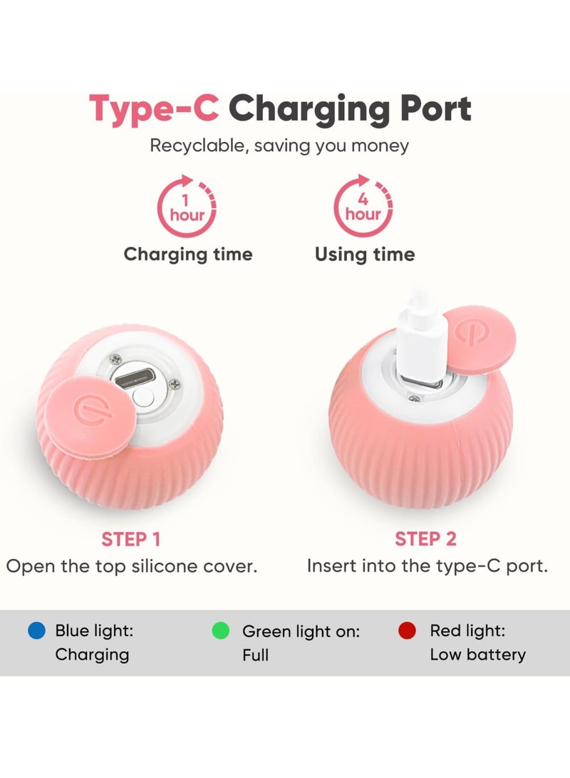 2 Piece Interactive Cat Ball Toy, Intelligent Cat Toys with LED Lights, Automatic Moving Rolling Ball for Indoor Kitten, Kitten Automatic Toy,Pink. - Image 5