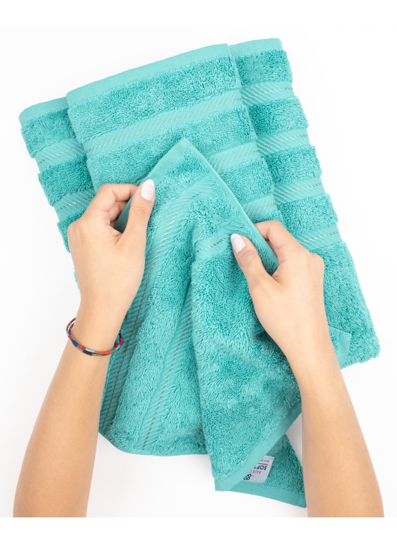 مجموعة مناشف فندق فاخر جودة 600 GSM قطن ممشط أصلي ، مناشف حمام عائلية فائقة النعومة والامتصاص 6 قطع - 2 فوط حمام ، 2 منشفة يد ، 2 منشفة - أزرق فيروزي