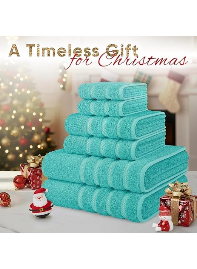 Safi Plus Towel Set Luxury Hotel Quality 600 GSM Genuine Combed Cotton, Super Soft & Absorbent Family Bath Towels 6 Piece Set -  2 Bath Towels, 2 Hand Towels, 2 Washcloths - Turquoise Blue - Image 2
