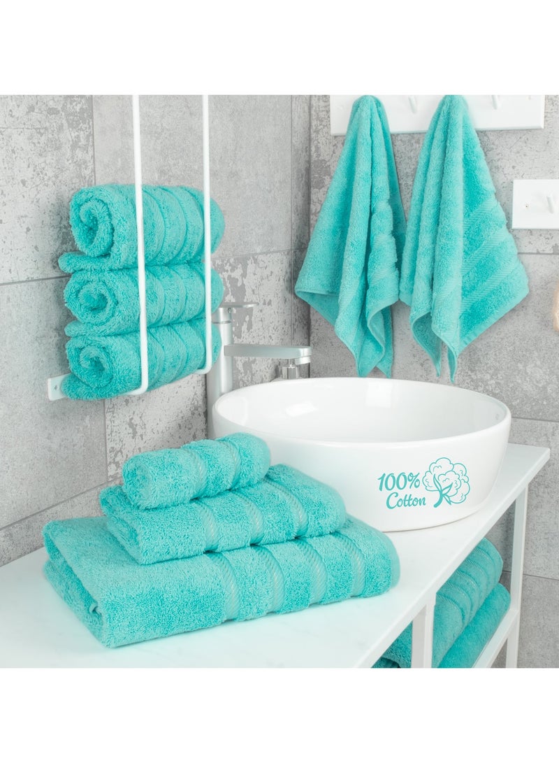 Safi Plus Towel Set Luxury Hotel Quality 600 GSM Genuine Combed Cotton, Super Soft & Absorbent Family Bath Towels 6 Piece Set -  2 Bath Towels, 2 Hand Towels, 2 Washcloths - Turquoise Blue - Image 3